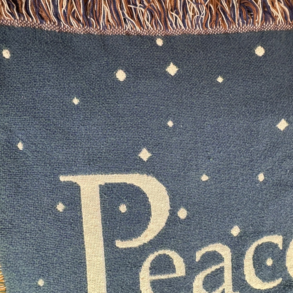 Peace on Earth Woven Tapestry Throw Blanket Lion Lamb Dove 70x47 Blue Vintage - Picture 7 of 8